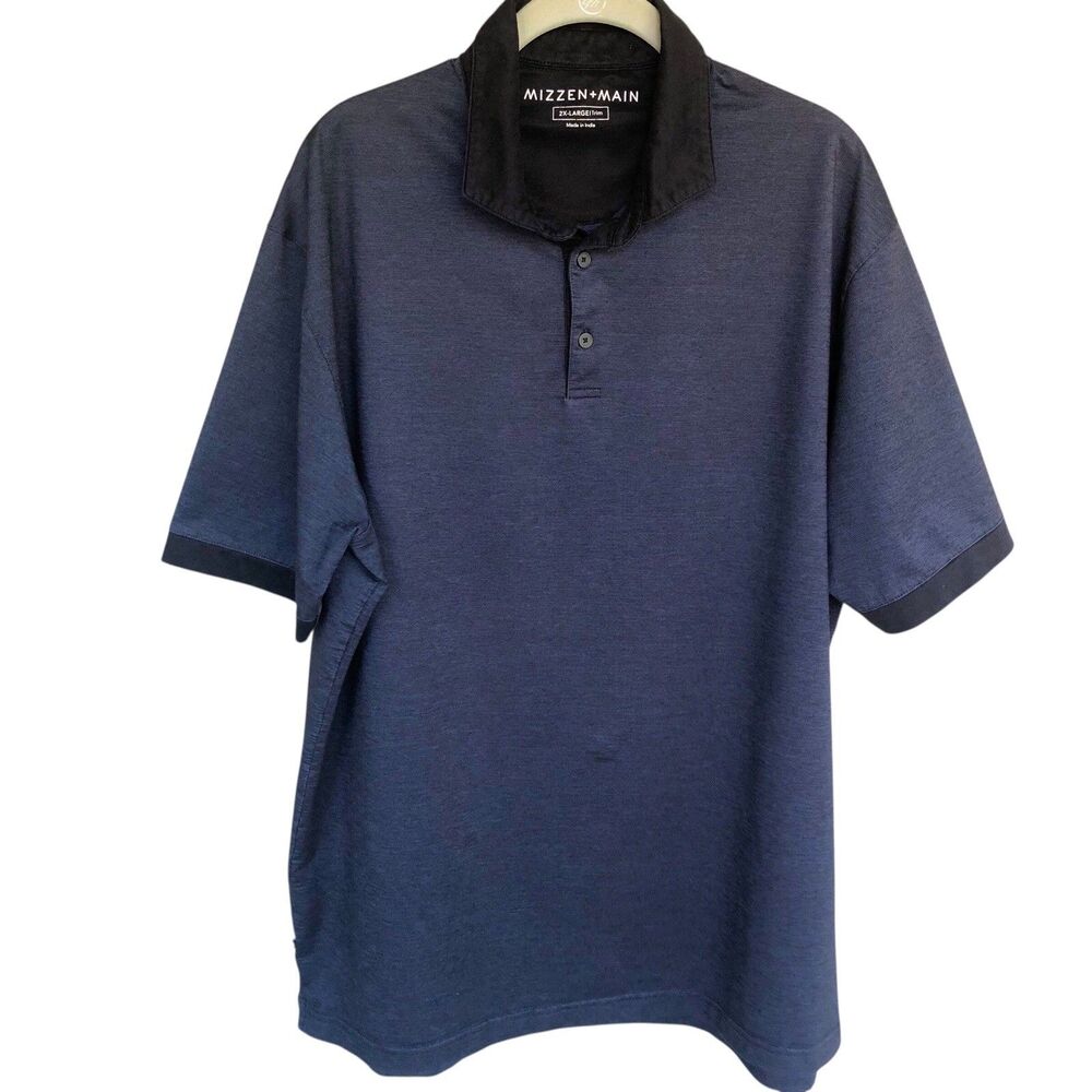 Mizzen+Main Shirt Mens 2XL Polo Trim Fit Performance Navy Blue Stretch Golf Prep